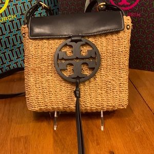 Tory Burch Miller Straw Leather Crossbody EUC